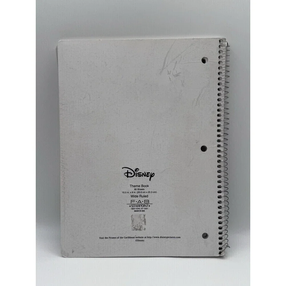 Vintage Pirates of the Caribbean Disney Spiral Notebook Captain Jack Sparrow